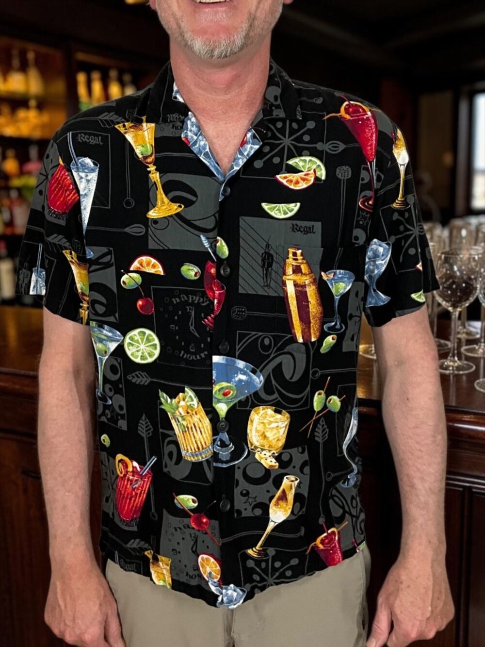 Paradise Found Happy Hour Hawaiian Shirt XS/S Black Cocktails